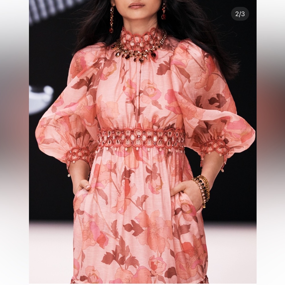 Zimmermann Pink and Orange Floral Long Sleeve Dress